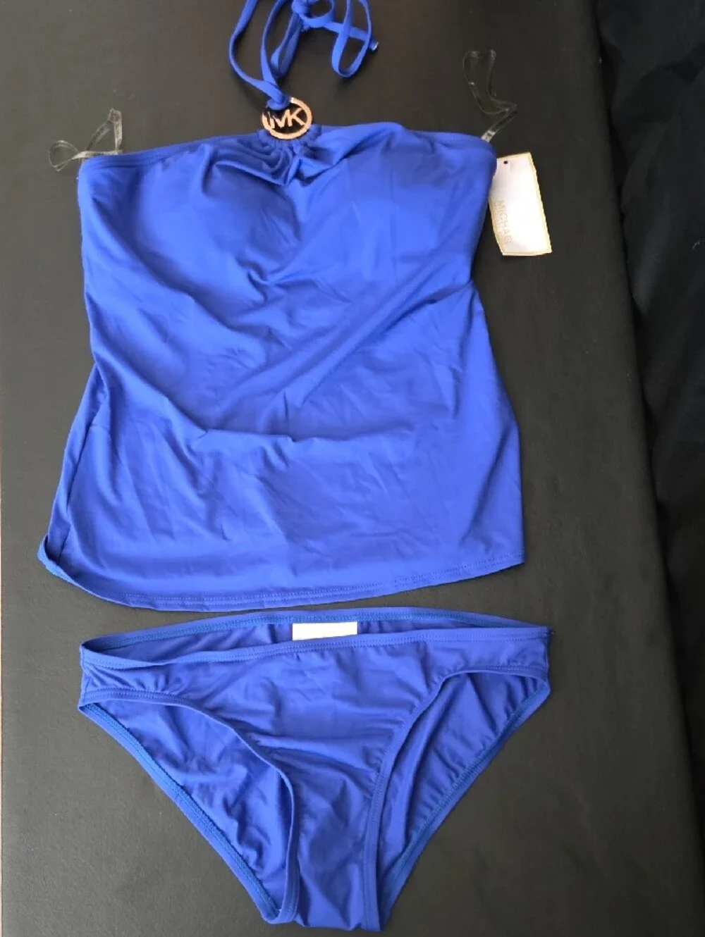 Michael Kors Royal Blue Halter Tankini Swim Top & Bottom with MK Emblem